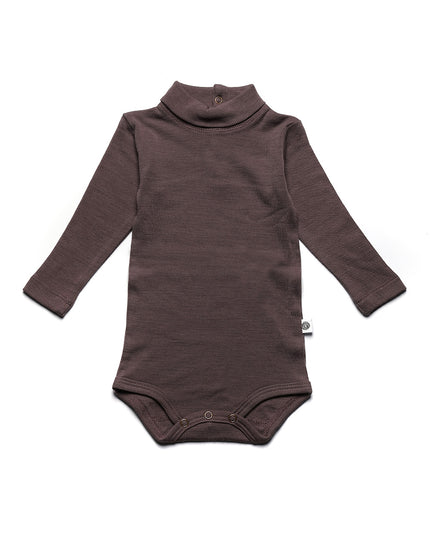 Long-sleeved wool romper with turtleneck - Merino wool - Peppercorn