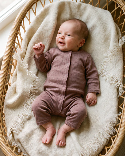Woll-Strampler in Pointelle - Merinowolle - Rose Brown