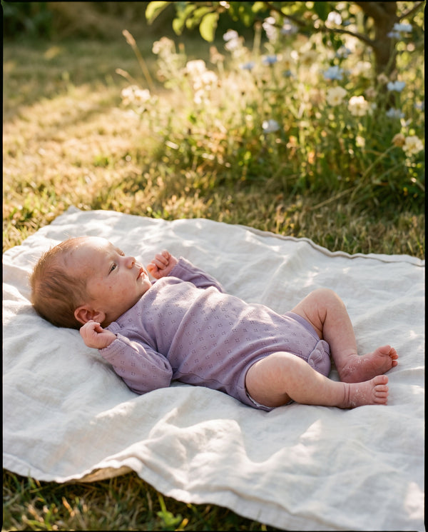 Wollen romper lange mouwen pointelle - merinowol - Lavender Frost