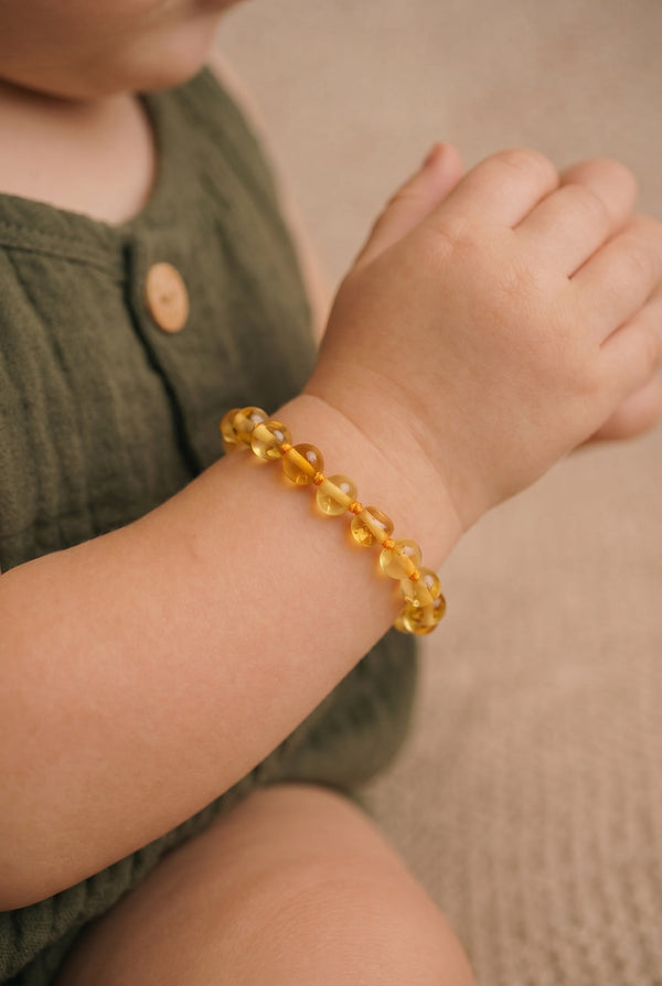 Baby/Kind – Bernsteinarmband – Runde Perlen – Poliert – 14 cm