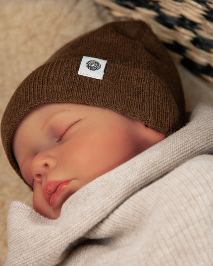 Wollen Baby Muts Gebreid - Merinowol - Brunette