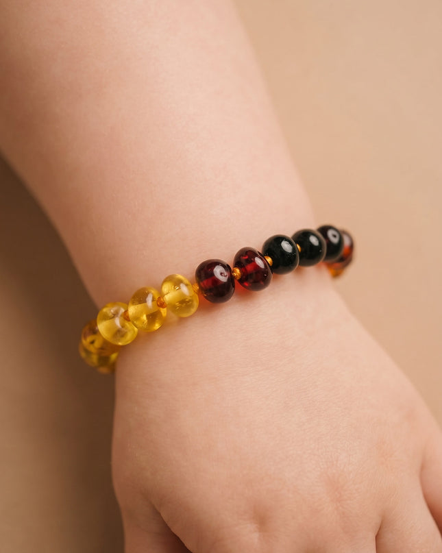 Baby/Kind - Bernsteinarmband - Regenbogen - runde Steine ​​- 14cm
