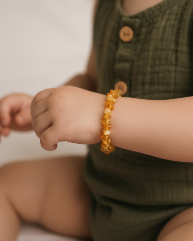 Baby/Kind - Bernsteinarmband - Zitrone - polierte Chips - 14 cm