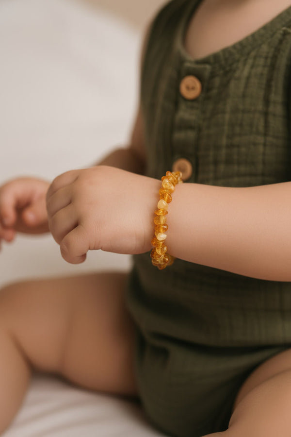 Baby/Kind - Bernsteinarmband - Zitrone - polierte Chips - 14 cm