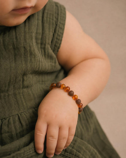 Baby/Child – Amber Bracelet - Round Beads - Polished/Raw - 14cm - Cognac