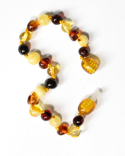 Baby/Child – Amber bracelet – round raw beads – 14cm – cognac