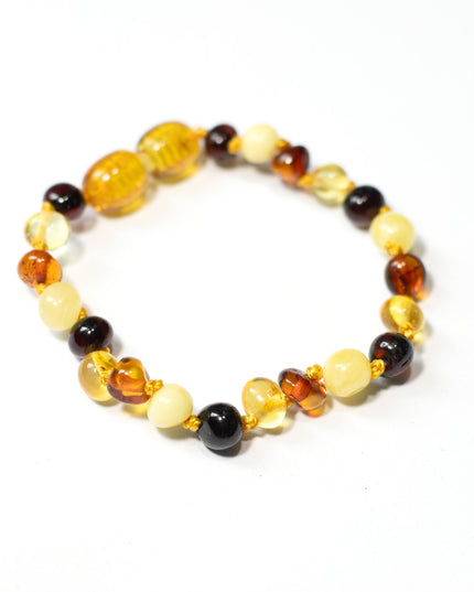 Baby/Child – Amber bracelet – round raw beads – 14cm – cognac