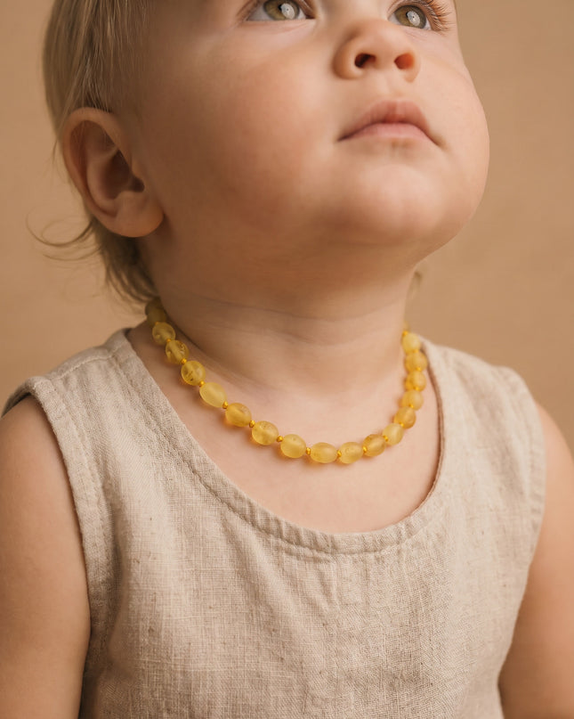 Baby/Kind - Bernsteinkette - Zitrone - ovale Rohsteine ​​- 33cm