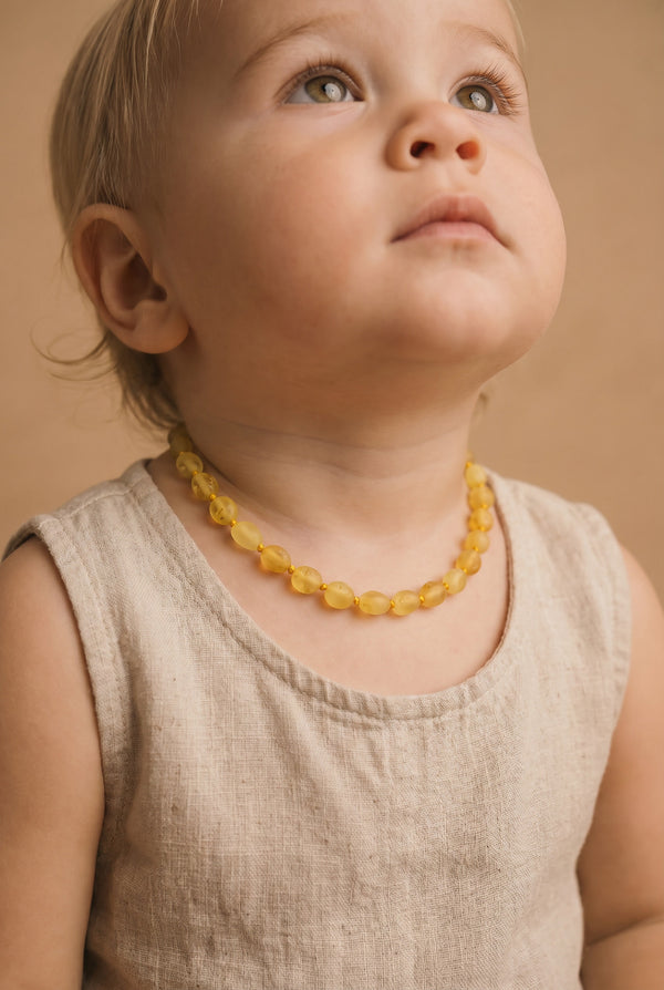Baby/Kind - Bernsteinkette - Zitrone - ovale Rohsteine ​​- 33cm