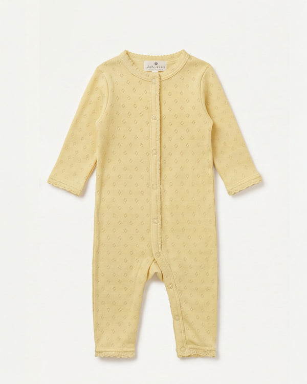 Wool romper in pointelle - merino wool - Dusty Yellow