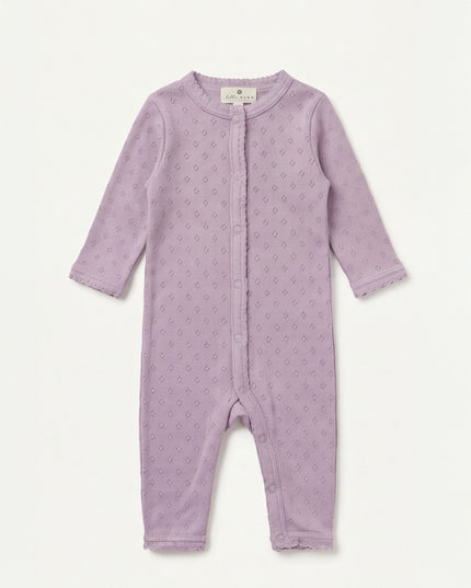 Uld heldragt i pointelle - merinould - Lavender Frost