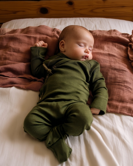 Woolen playsuit / romper suit – merino wool - Rifle Green