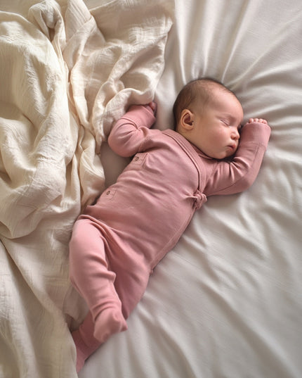 Woolen playsuit / romper suit – merino wool - Misty  Rose