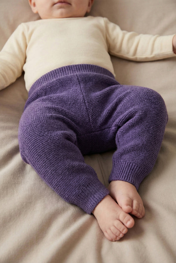 Merinowol gebreid baby broekje - Violet