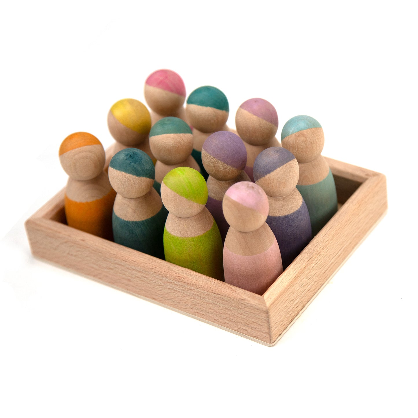 Houten speelgoed - 12 Houten Poppetjes Pastel- Montessori - Open einde speelgoed