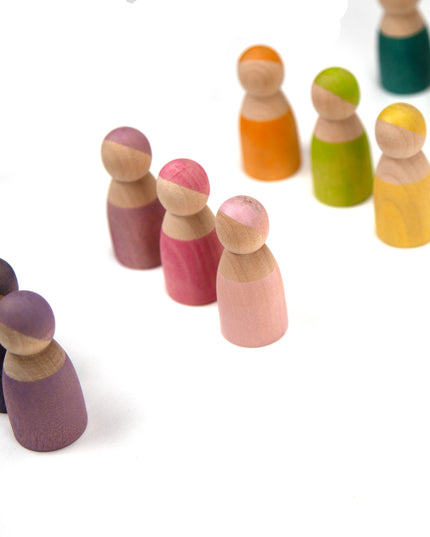 Wooden Toys - 12 Wooden Dolls Pastel - Montessori - Open-Ended Toys