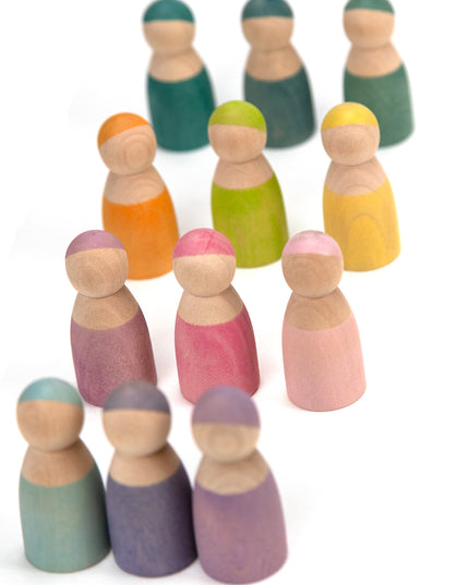 Wooden Toys - 12 Wooden Dolls Pastel - Montessori - Open-Ended Toys