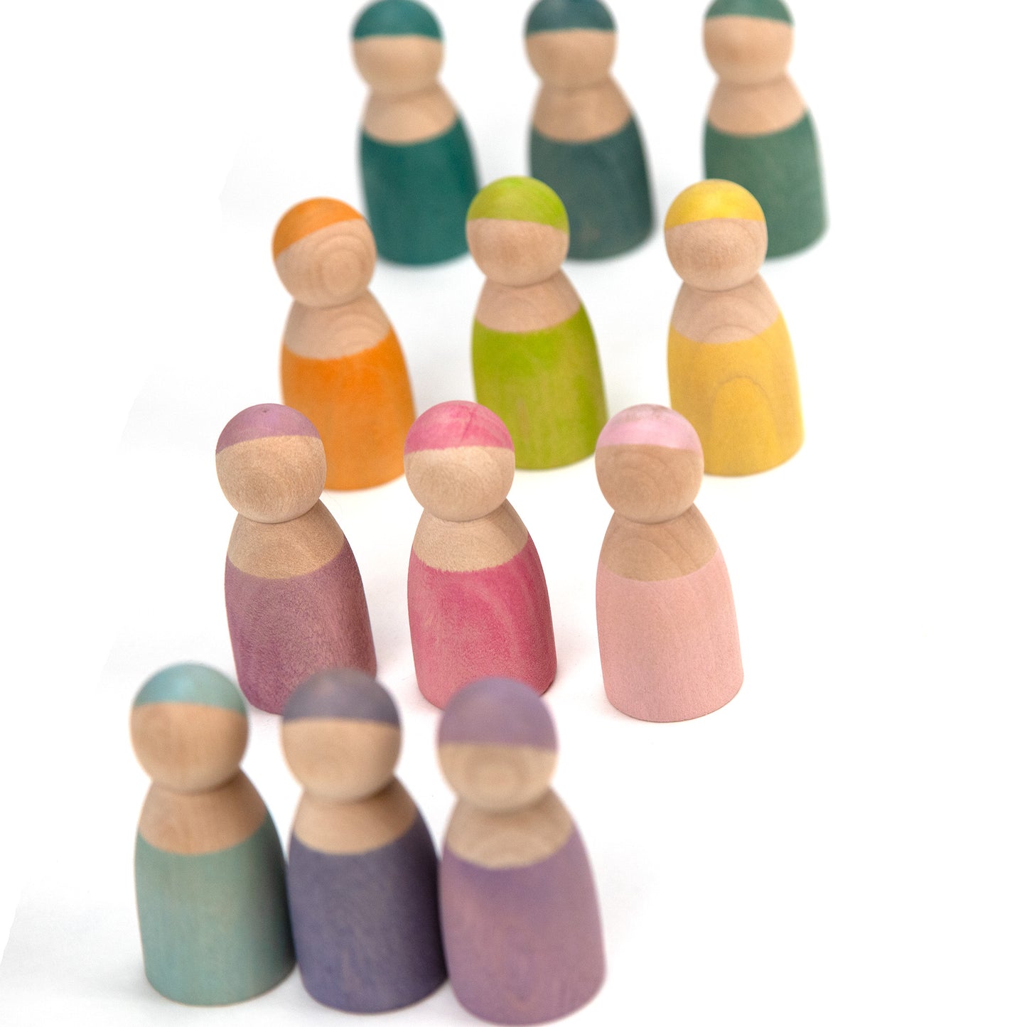 Houten speelgoed - 12 Houten Poppetjes Pastel- Montessori - Open einde speelgoed