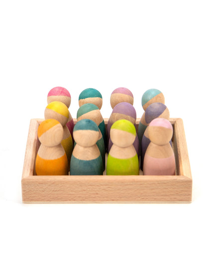 Wooden Toys - 12 Wooden Dolls Pastel - Montessori - Open-Ended Toys