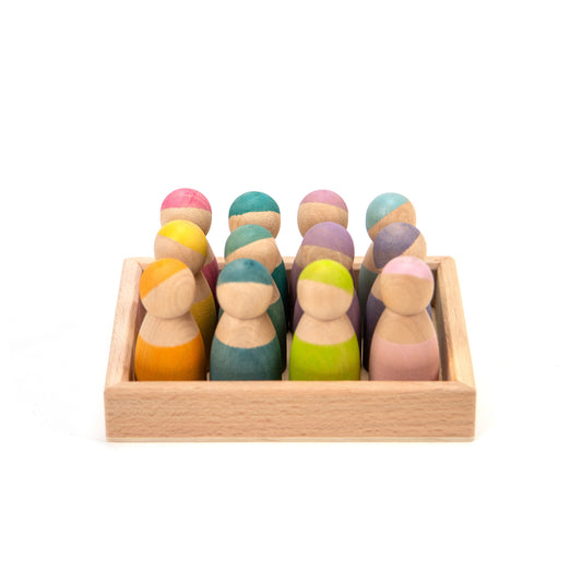 Houten speelgoed - 12 Houten Poppetjes Pastel- Montessori - Open einde speelgoed