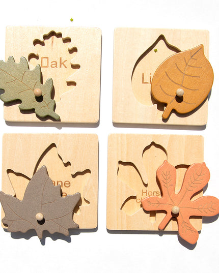 Houten Blaadjes Puzzel - 4 stuks