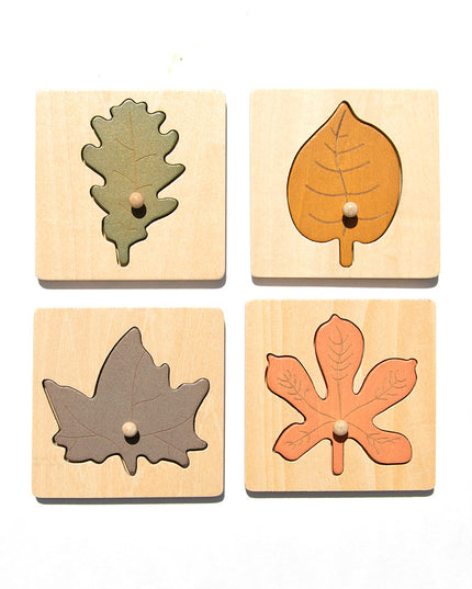 Houten Blaadjes Puzzel - 4 stuks