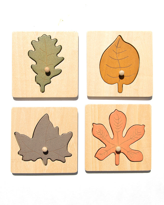 Houten Blaadjes Puzzel - 4 stuks