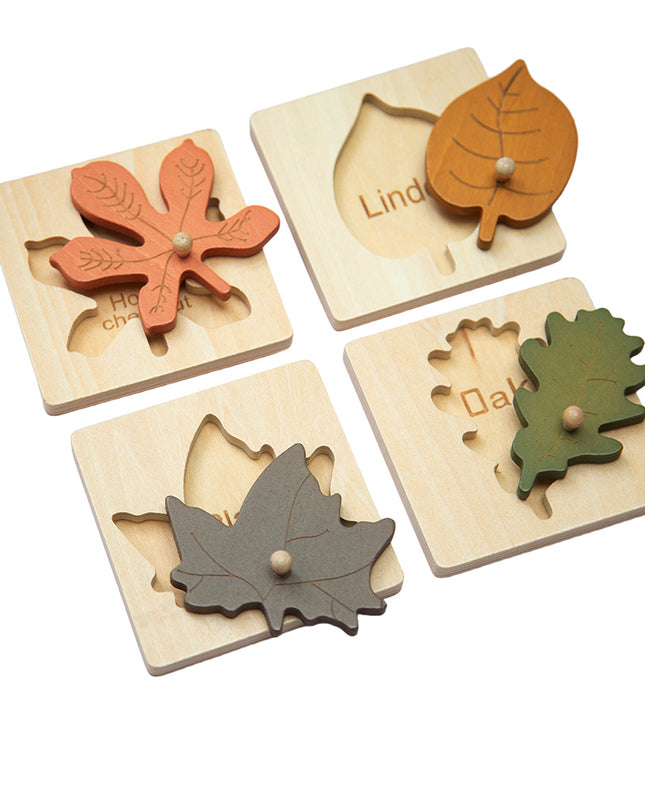 Houten Blaadjes Puzzel - 4 stuks