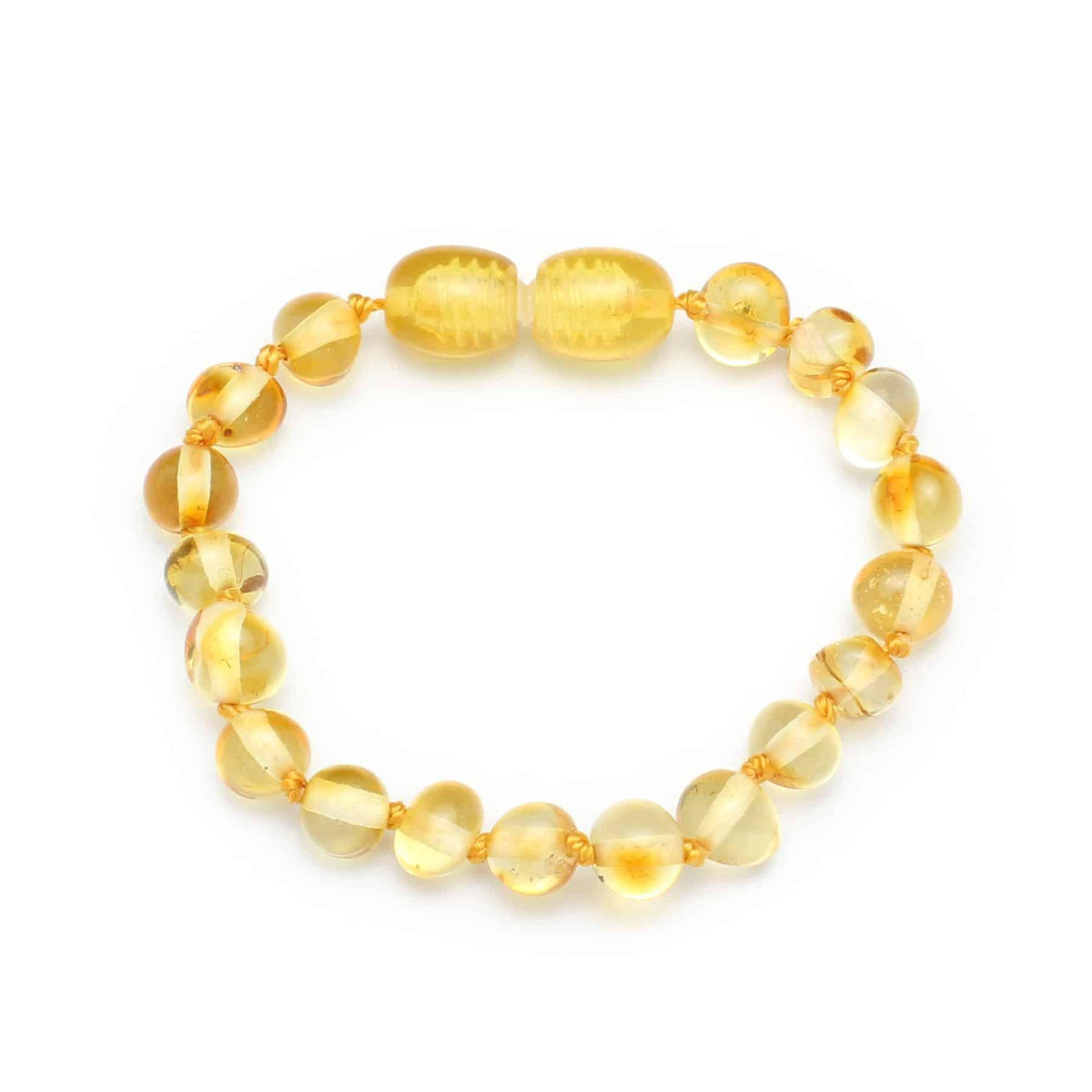 Baby/Kind – Barnsteen armbandje - Ronde kraaltjes - Gepolijst - 14cm -Citroen