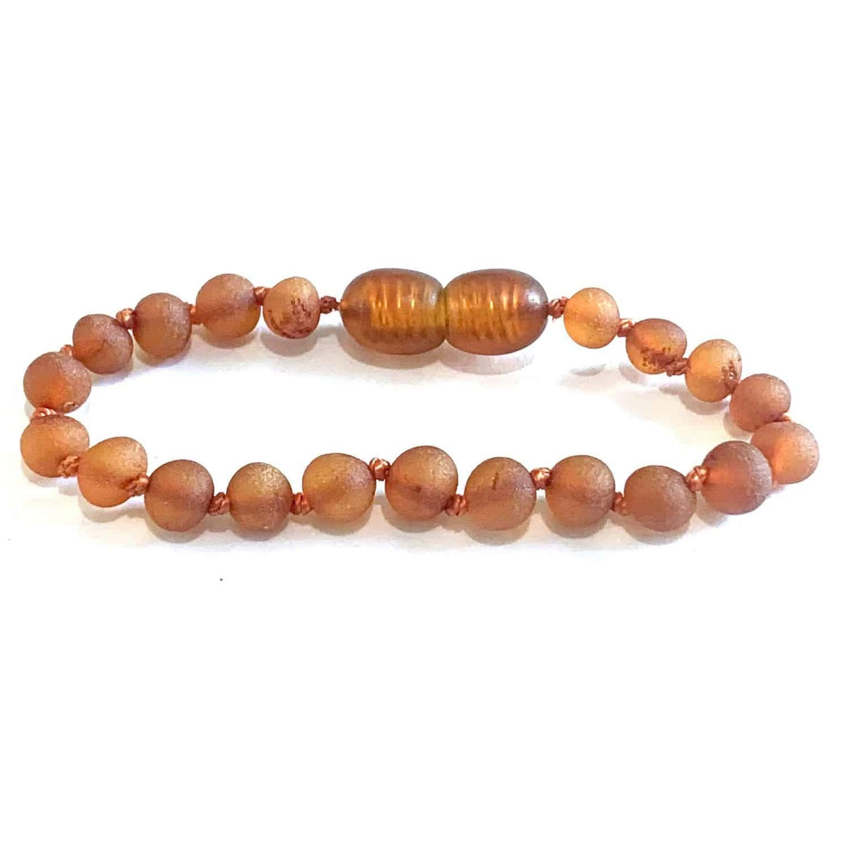 Baby/Kind – Barnsteen armbandje – ronde ruwe kraaltjes – 14cm - cognac