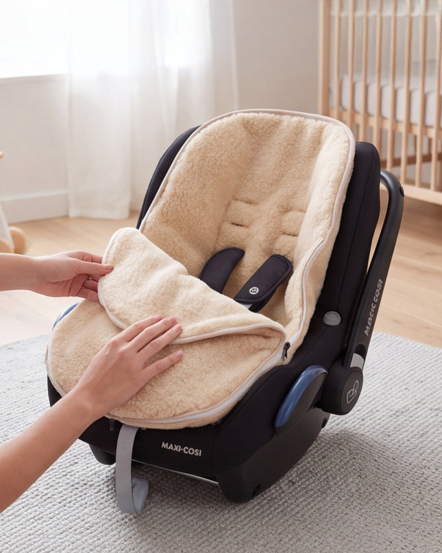 Uld babypose til autostol eller maxi-cosi - Mandel - Merinould