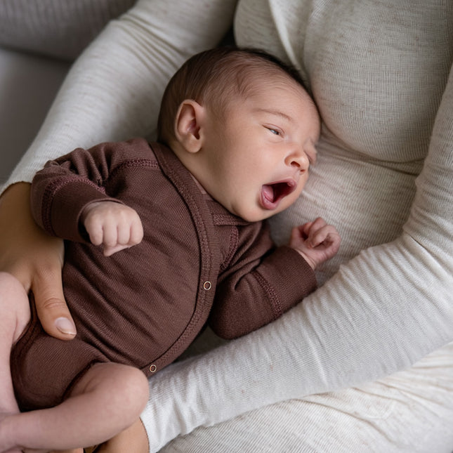 Wollen Overslagromper lange mouw – Merinowol - Chocolate fondant