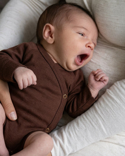 Grenouillère en laine à manches longues – Merinowol - Chocolate fondant