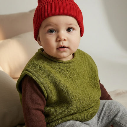 Merinowol Gebreide Baby Muts - Lava