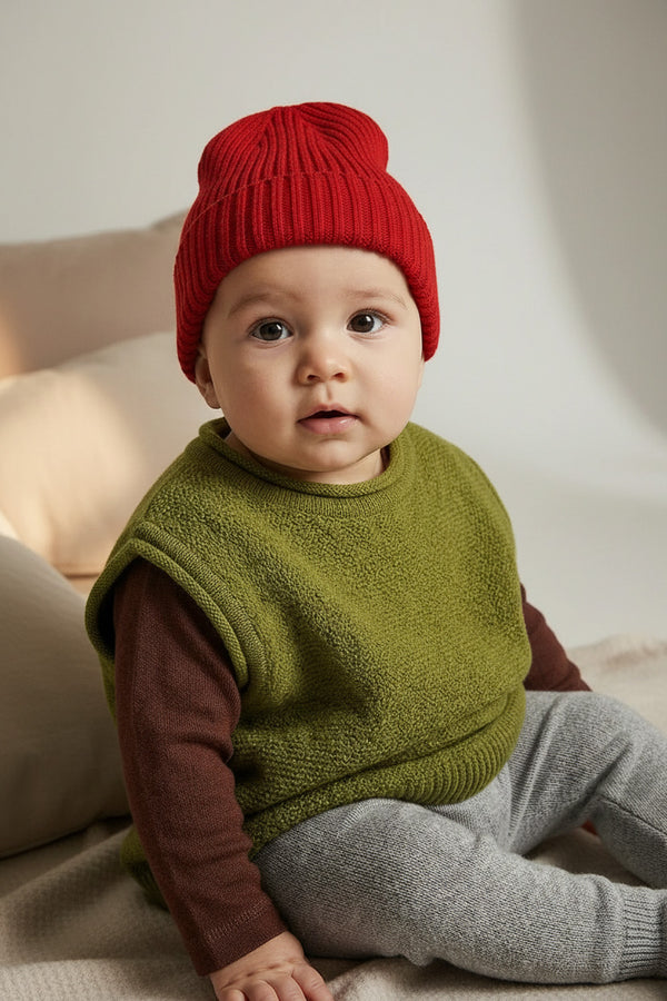 Merinowol Gebreide Baby Muts - Lava