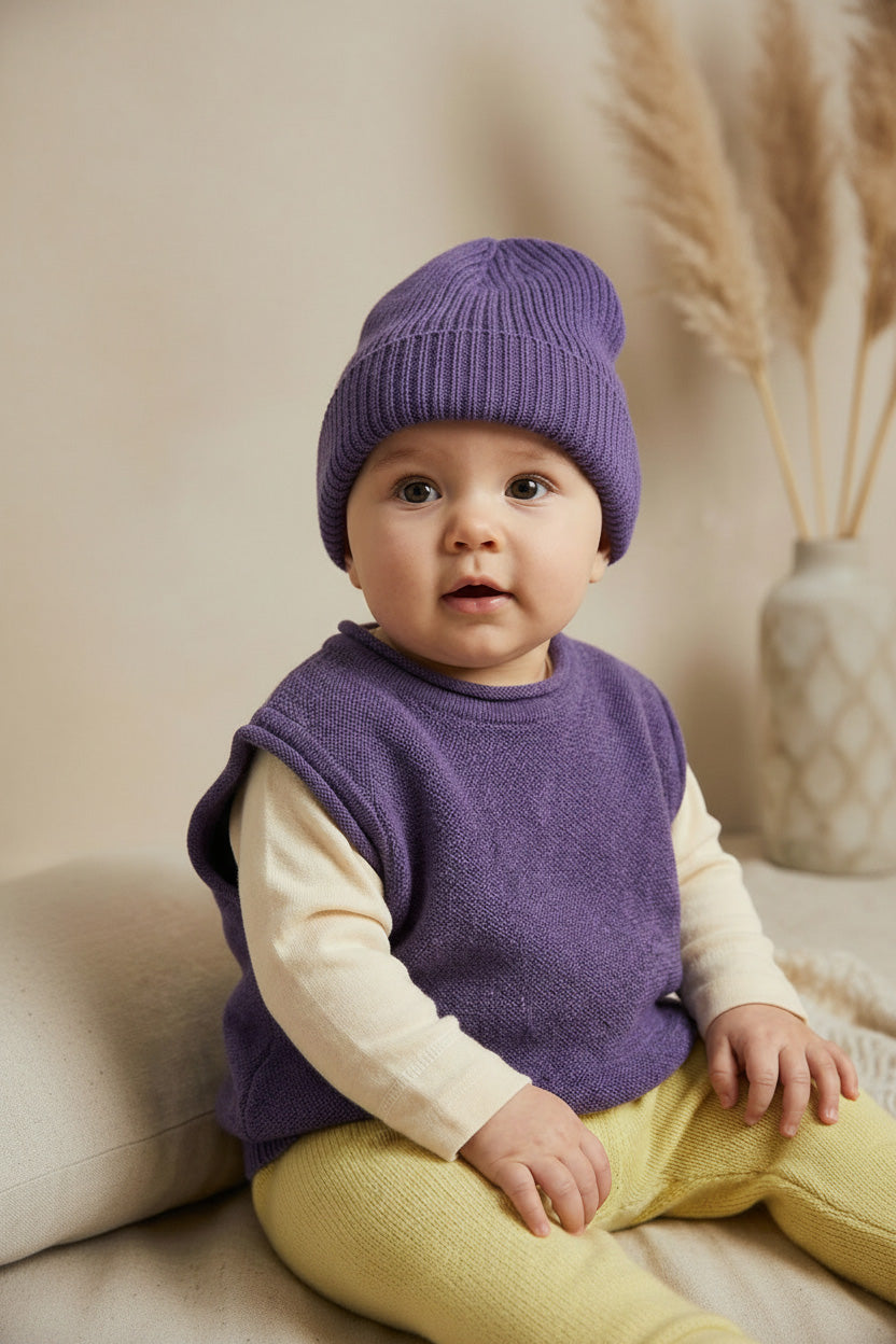 Merinowol Gebreide Baby Muts - Violet
