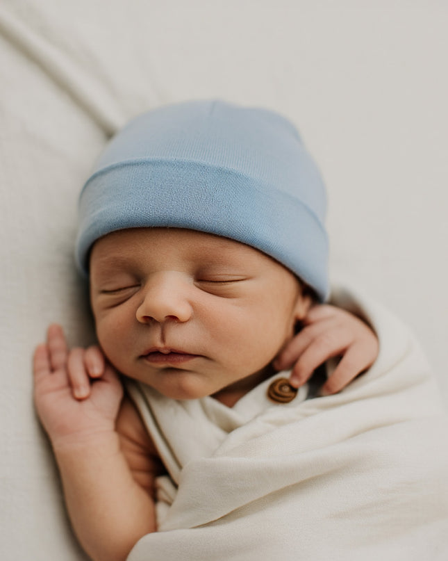 Wollen baby muts - Merinowol - Blue Fog