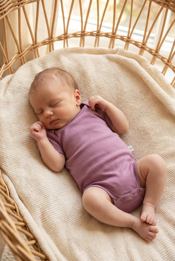 Wollen Romper korte mouwen – Merinowol - Lavender Mist