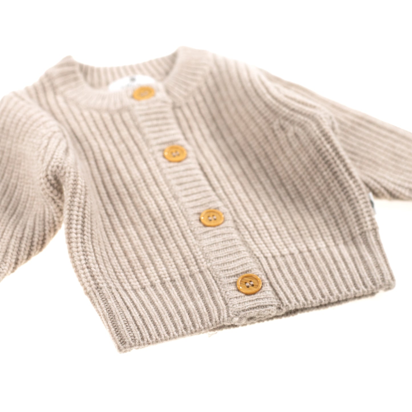 Gestrickter Woll-Baby-Cardigan – Merinowolle – Knoblauch