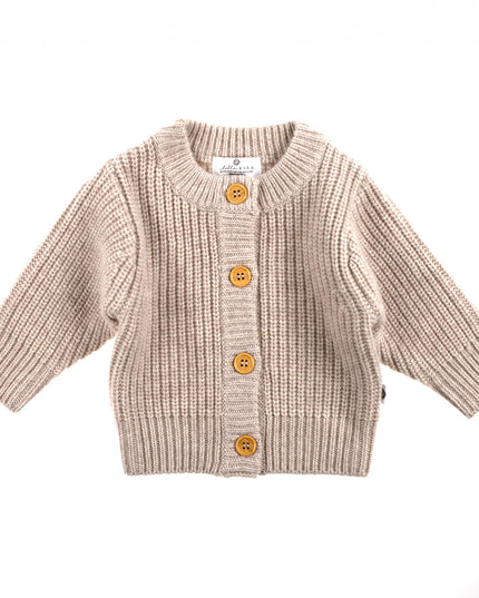 Knitted Wool Baby Cardigan - Merino Wool - Garlic