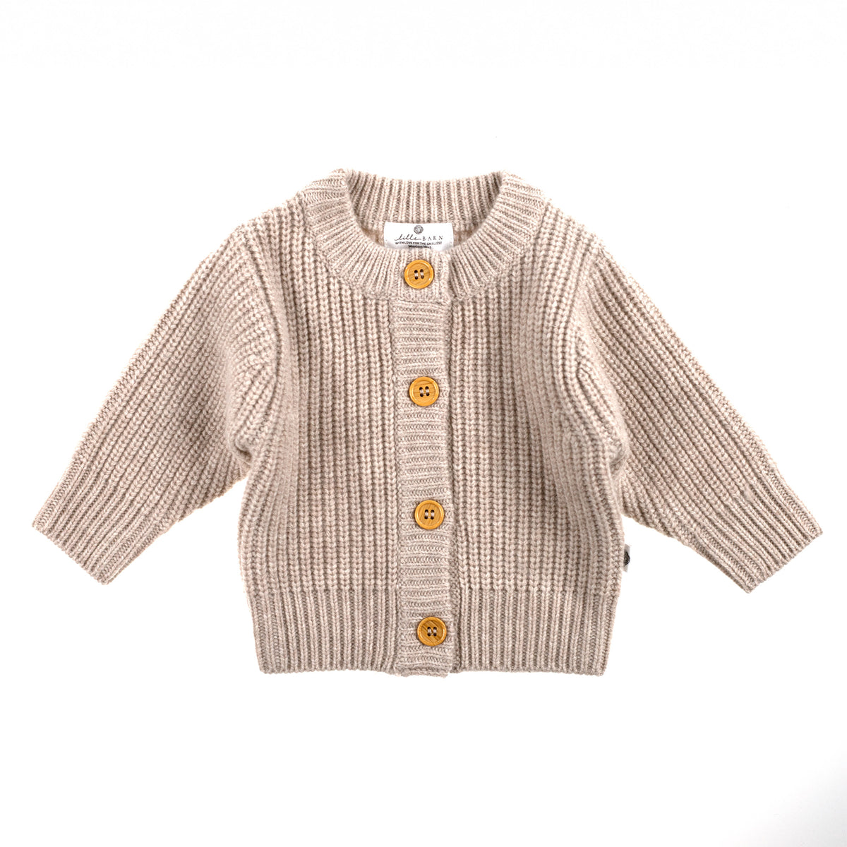 Knitted Wool Baby Cardigan - Merino Wool - Garlic