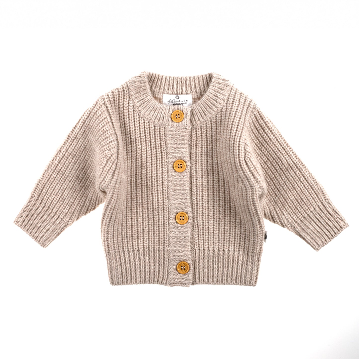 Gestrickter Woll-Baby-Cardigan – Merinowolle – Knoblauch