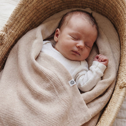 Wollen Babydeken / Kinderdeken Gebreid - Merinowol - Garlic