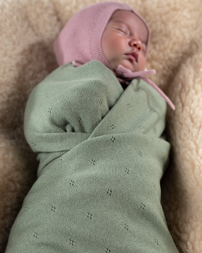 Wollen Babydeken / Kinderdeken  / Wikkeldeken - Pointelle Gebreid - Merinowol - Harper