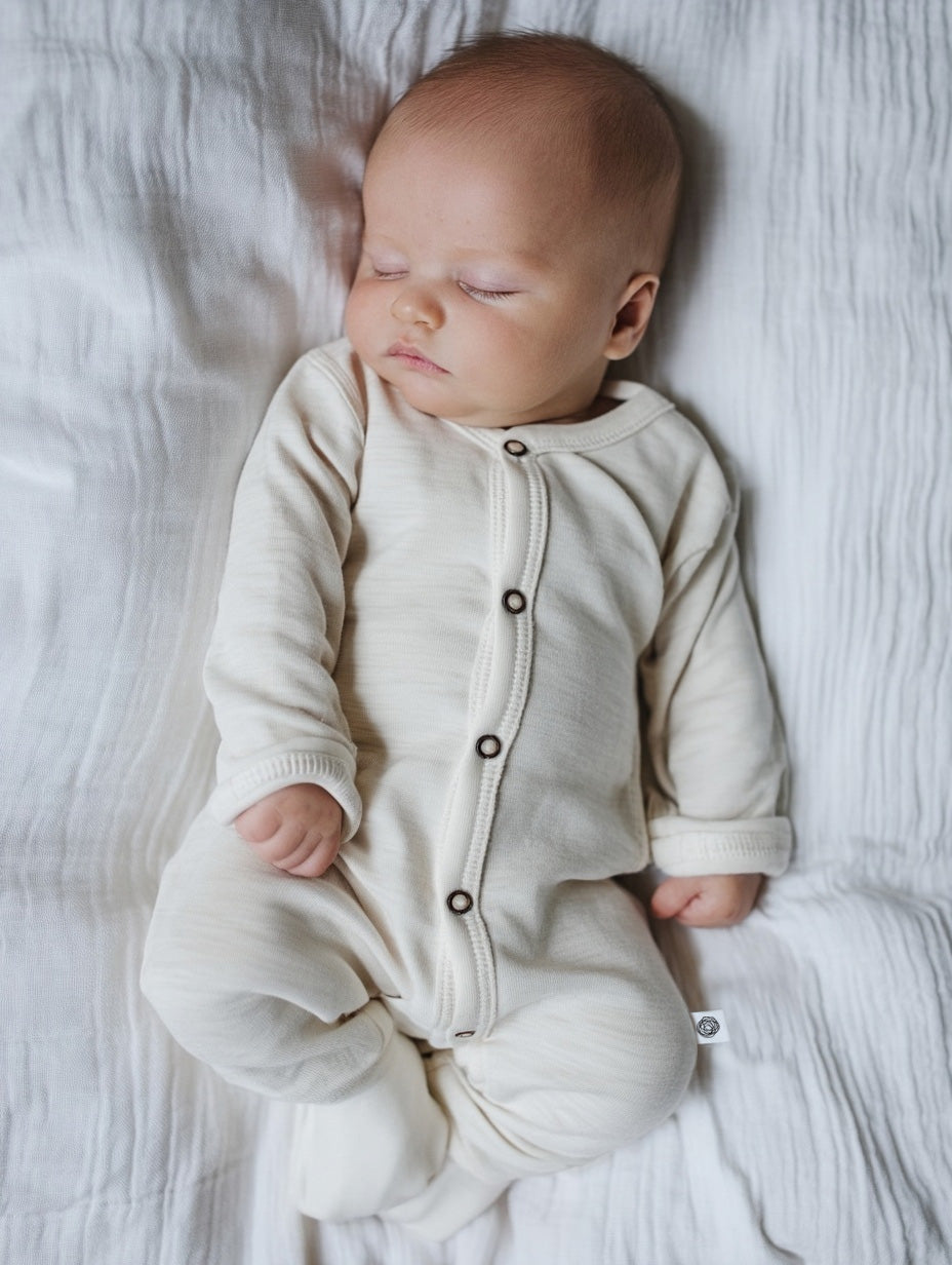Wollen baby pakje / playsuit - Merinowol - Natural met omslagvoetjes