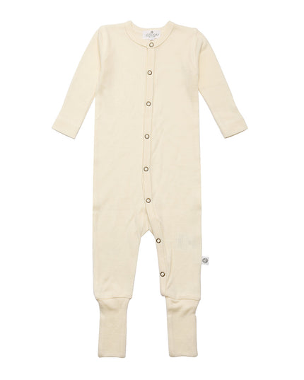 Wool baby romper / playsuit - Merino wool - Natural with fold-over feet