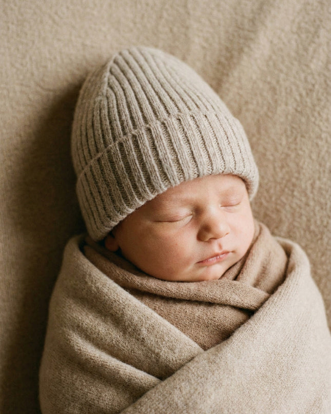 Merinowol Gebreide Baby Muts - Garlic