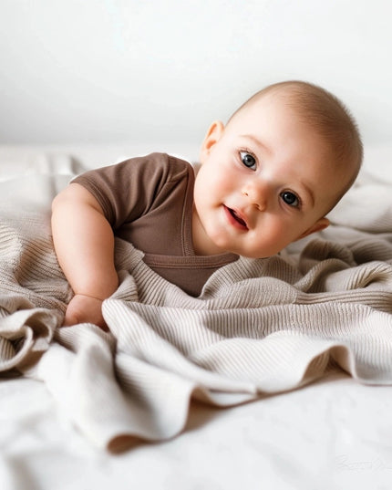 Wool Baby Blanket / Children's Blanket Knitted - Merino Wool - Garlic