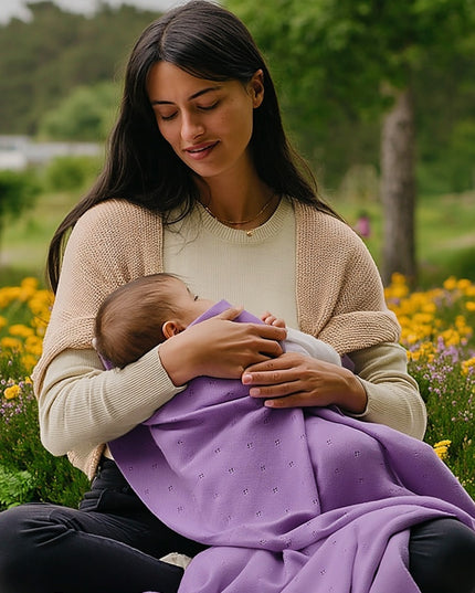 Wollen Babydeken / Kinderdeken  / Wikkeldeken - Pointelle Gebreid  - Merinowol - Orchid