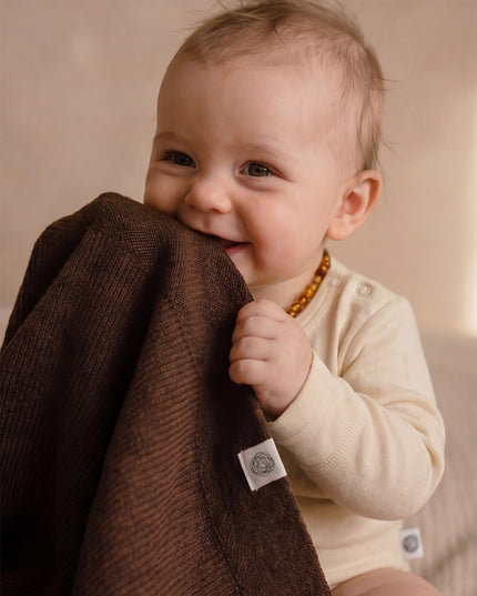 Wollen Babydeken / Kinderdeken Gebreid - Merinowol - Brunette